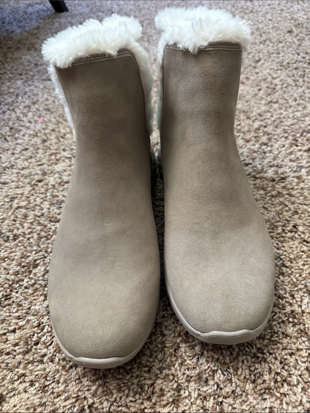 Skechers Taupe Faux-Suede Fur-Lined Ankle Booties